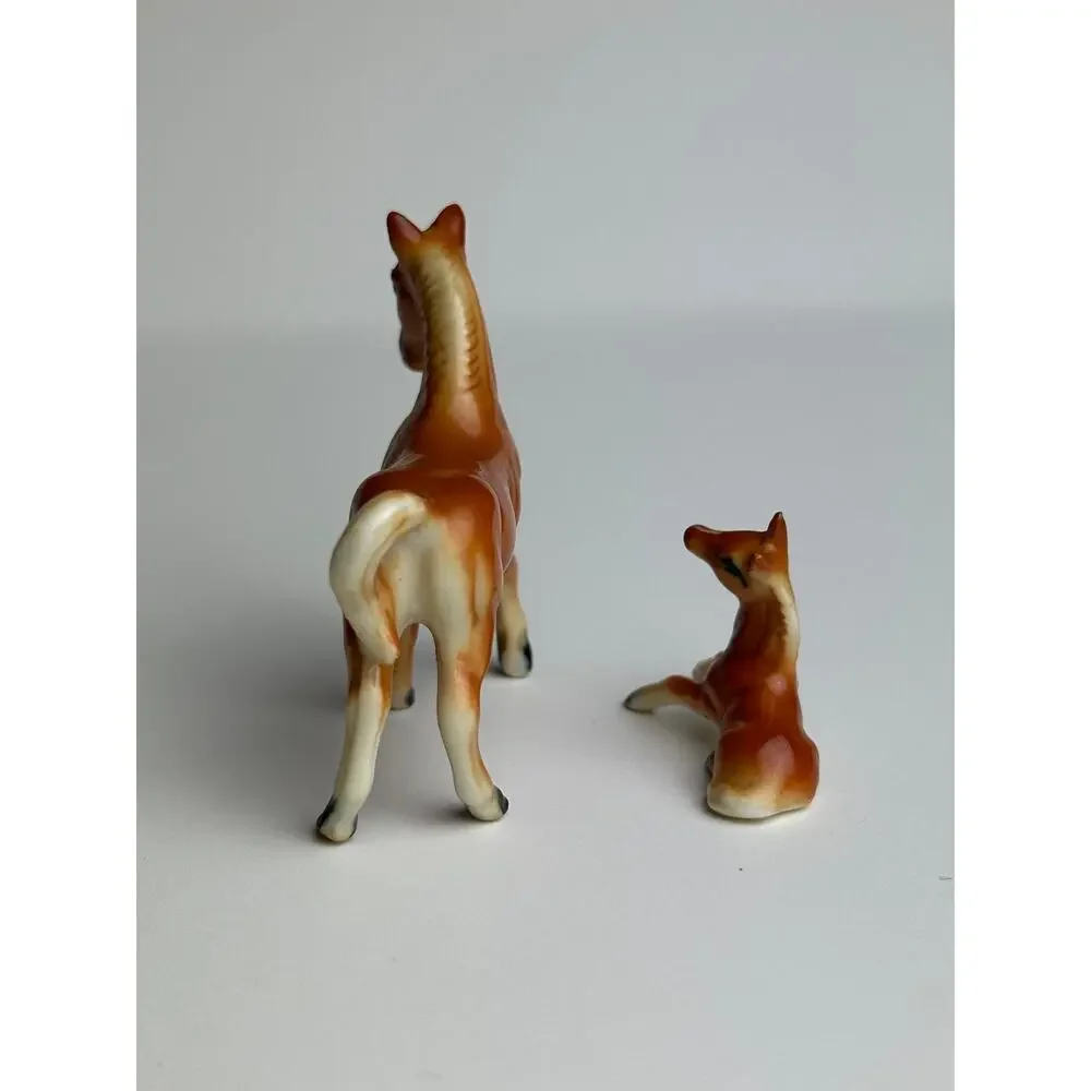 Vintage set miniature horses bone china chestnut brown figurines 1” and 2” flaw